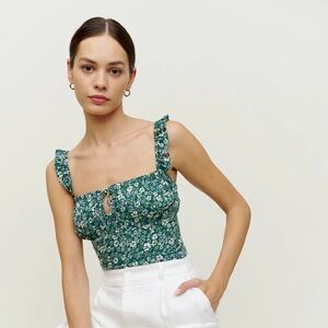 Reformation Cortese Green Floral Top